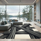 Monochrome Charcoal Abstract Intersecting Beam Rug