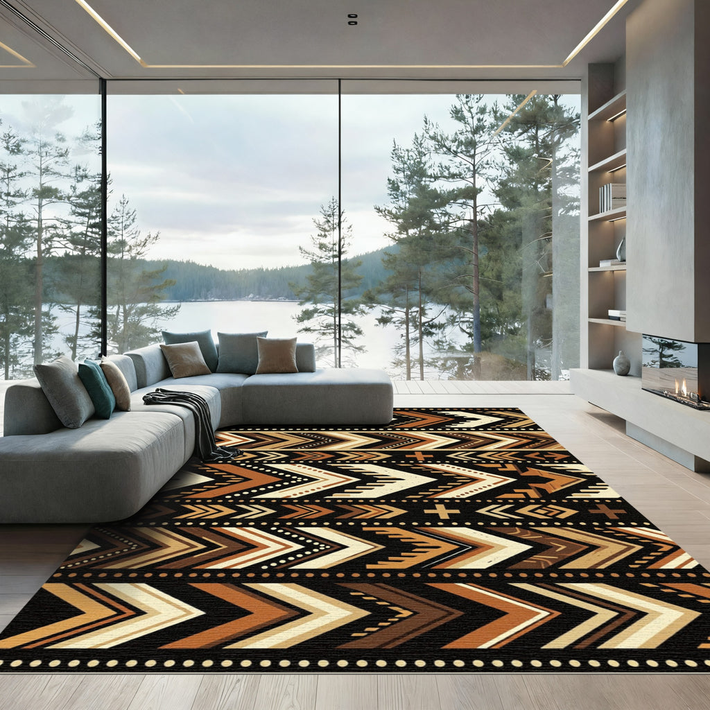 Earthy Geometric Chevron Boho Stripe Rug