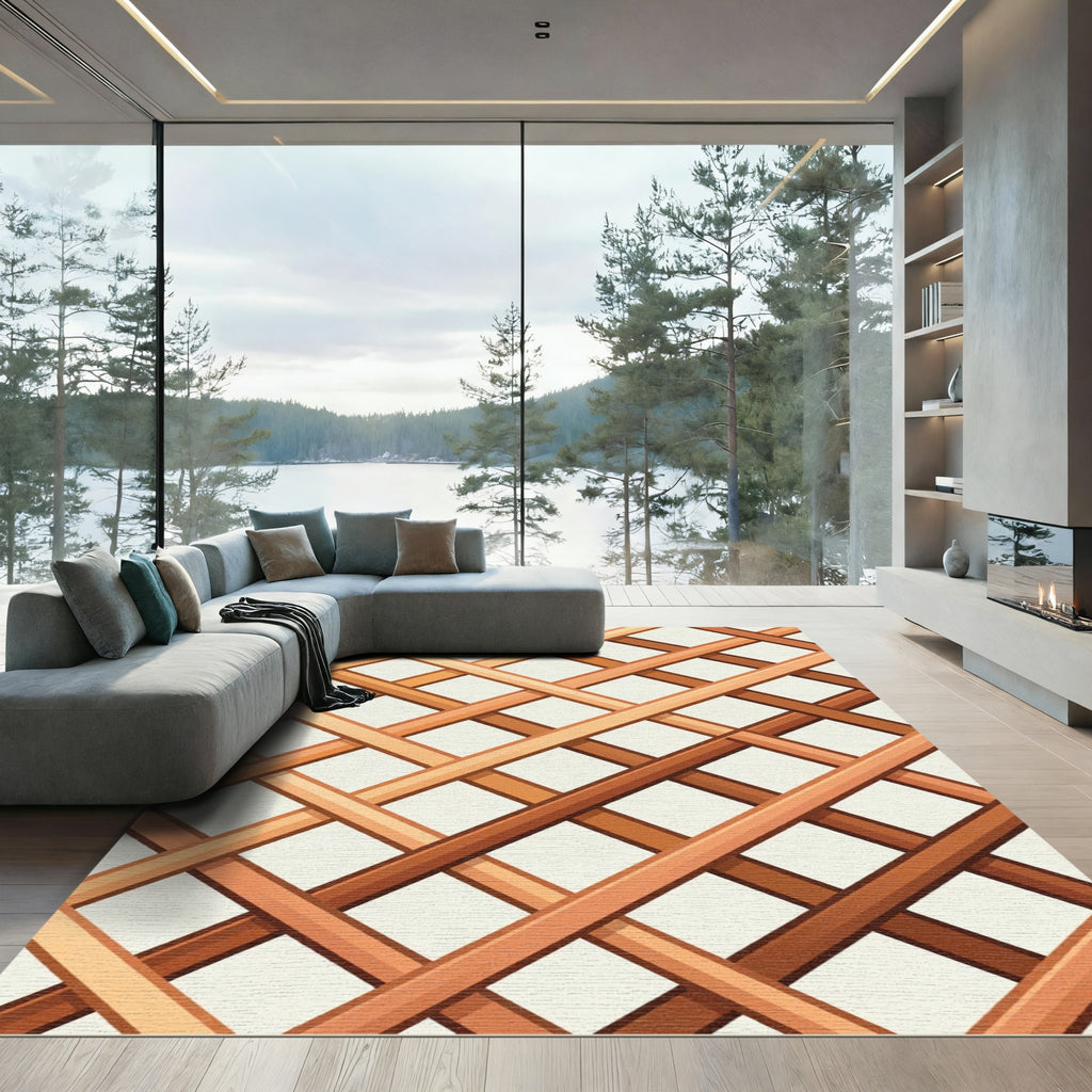 Geometric Tan and Umber Lattice Rug