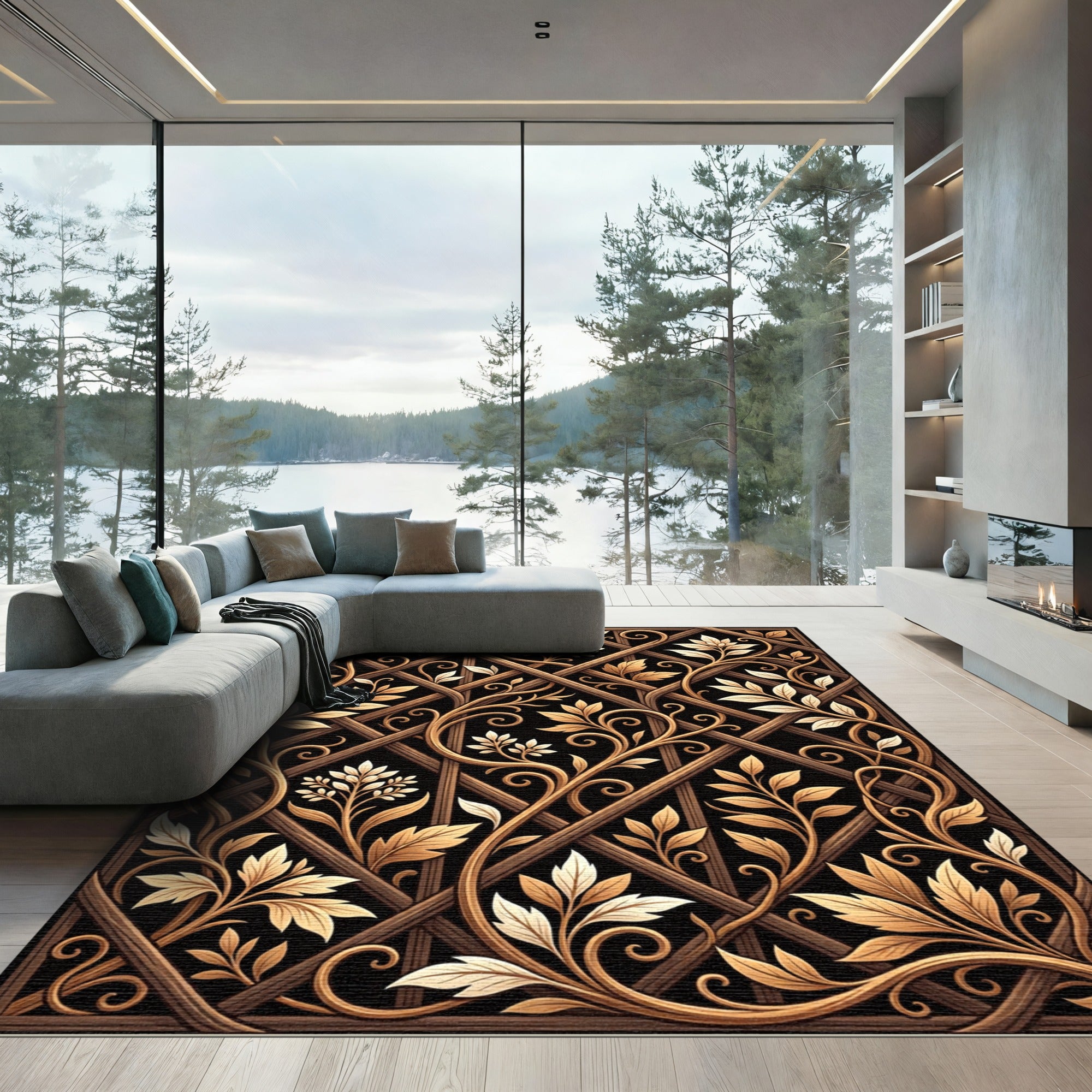 Gilded Trellis Leafy Vine Rug