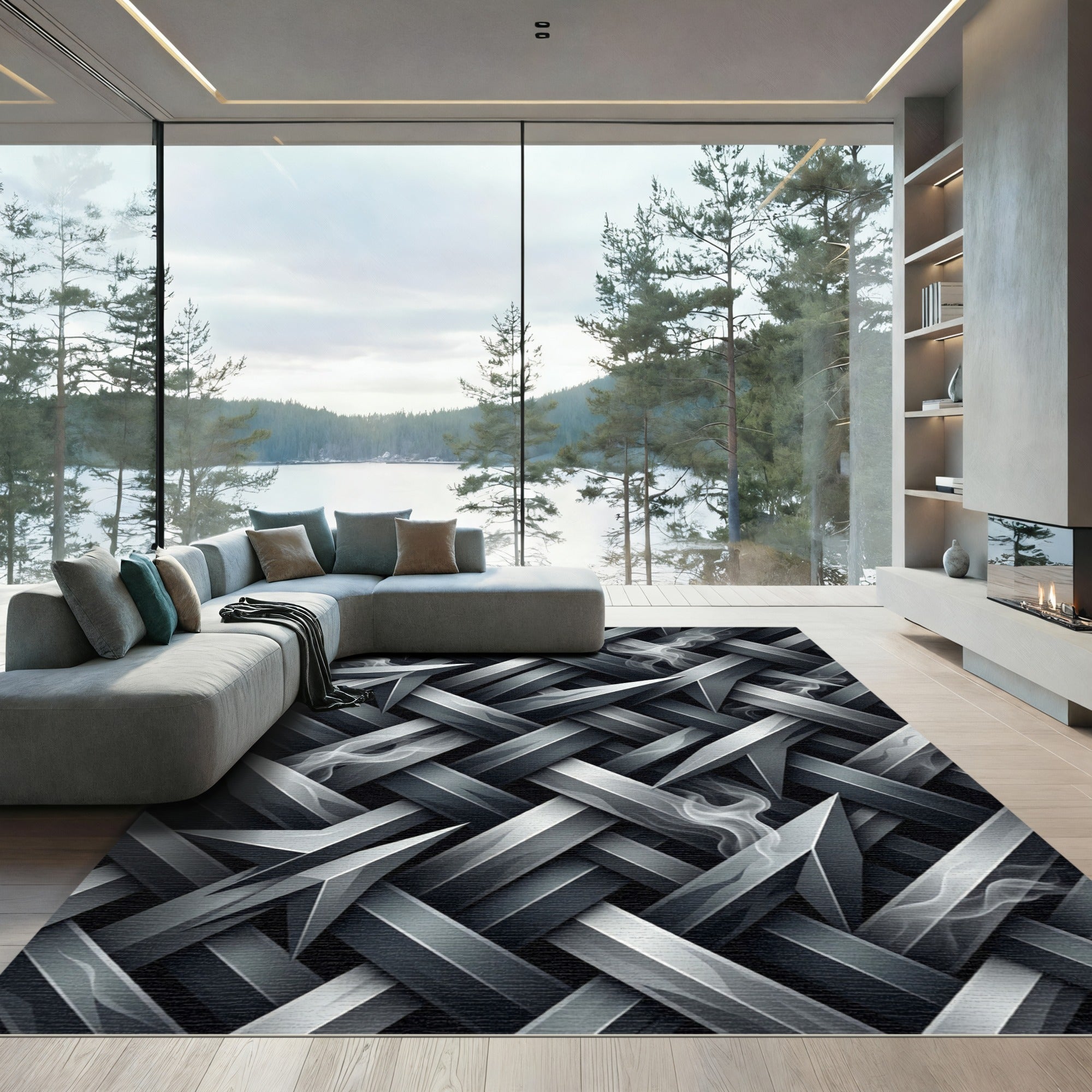 Smoky Metallic Interwoven Blade Lattice Rug