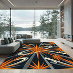Celestial Mid-Century Orange Starburst Space Rug
