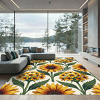 Golden Sunflower Botanical Garden Illustration Rug