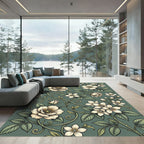 Elegant Sage Botanical Rose Scroll Rug