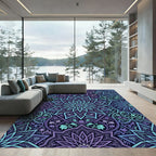 Deep Violet Teal Intricate Mandala Rug