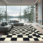 Distorted Checkerboard Black Cream Squares Rug