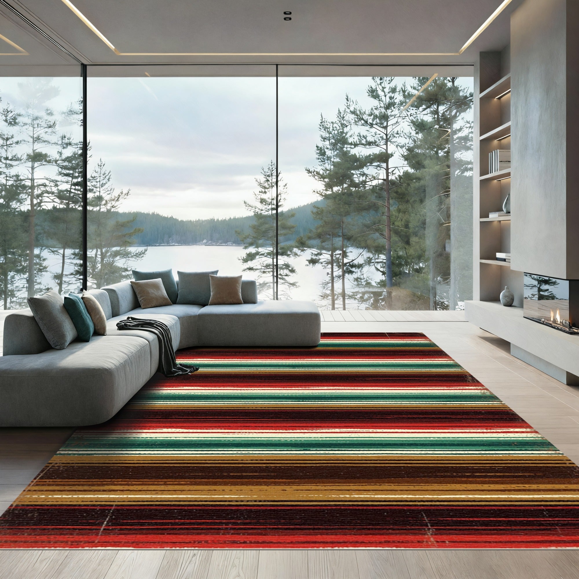 Rustic Earthy Tone Striped Rug