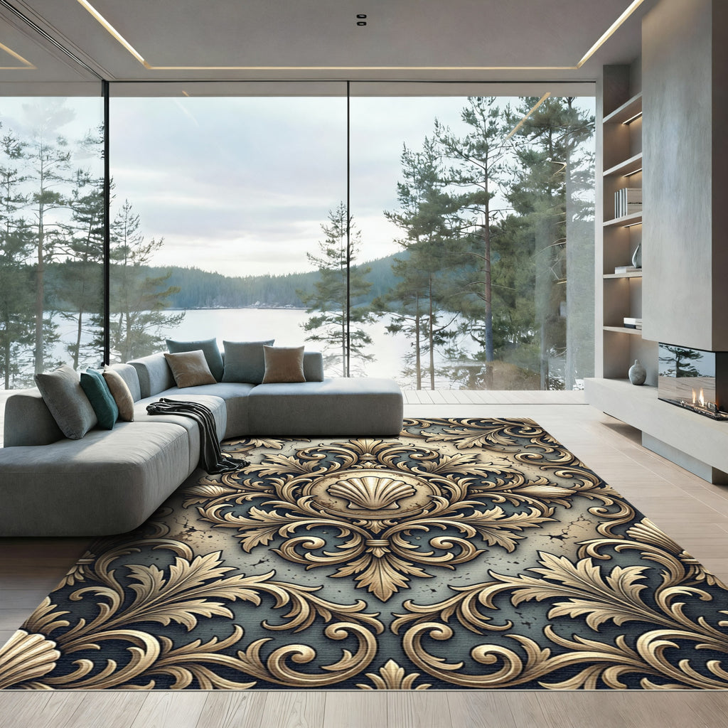 Antique Gold Acanthus Scrollwork Rug