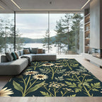 Elegant Cream Daisy Navy Botanical Rug