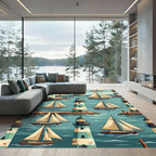 Nautical Lighthouse and Sailboat Ocean Scene Rug