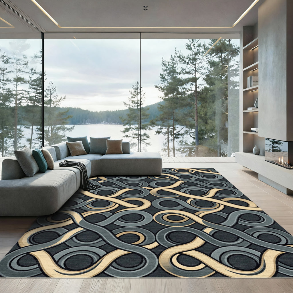 Golden Infinity Interlocking Slate Geometric Rug