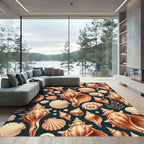 Seashell Shoreline Deep Navy Beach Artwork Rug