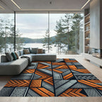 Orange Gray Geometric Wood Plank Composition Rug