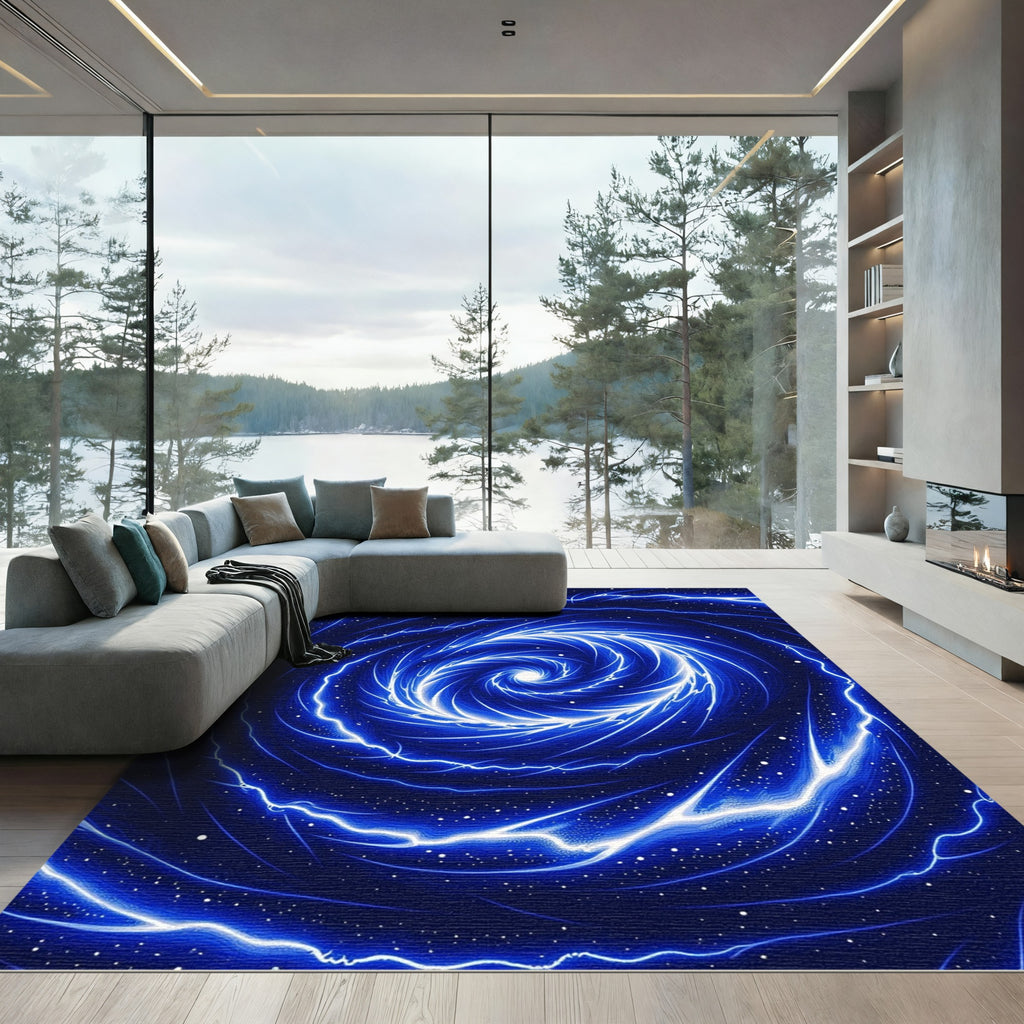 Electric Blue Cosmic Swirl Rug
