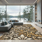 Ornate Golden White Acanthus Swirl Rug