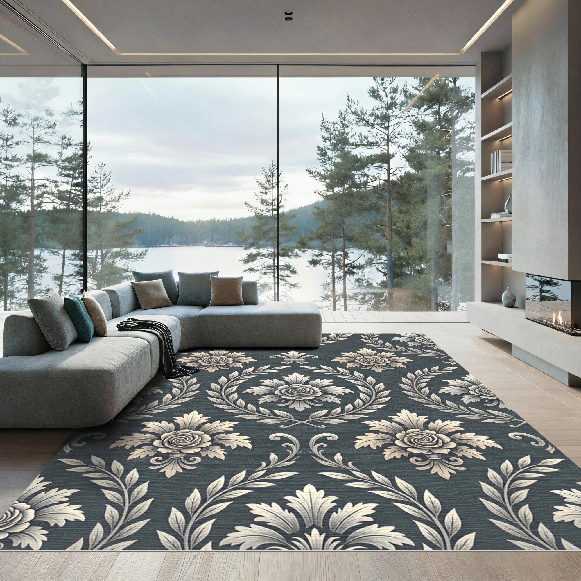 Ornate Ivory Floral Laurel Swirl Rug