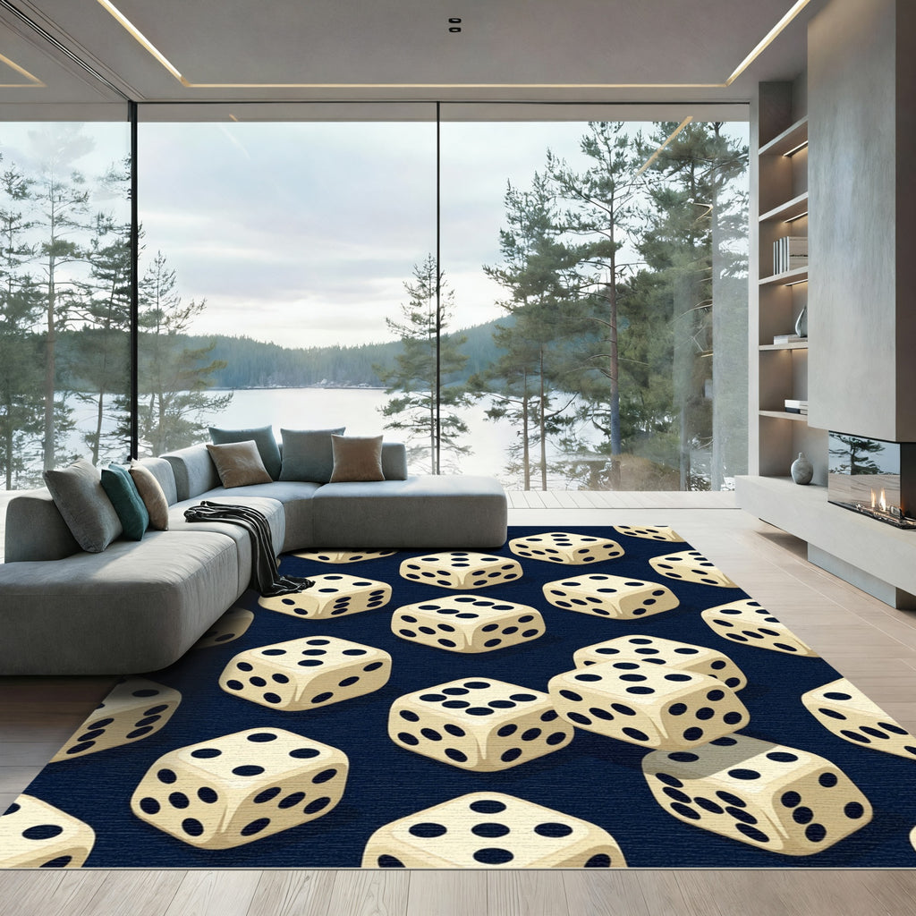 Classic Ivory Dice Isometric Navy Background Rug