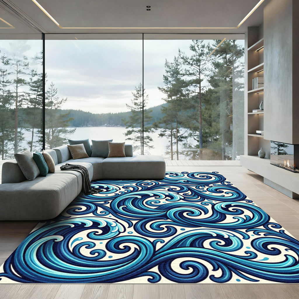Deep Blue Ocean Swirls Rug