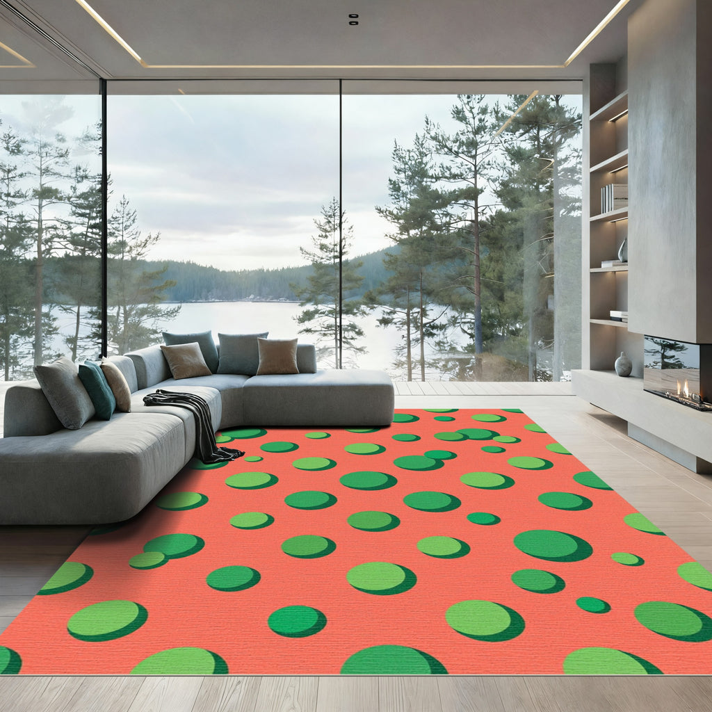 Coral Green Polka Dot Circles Rug