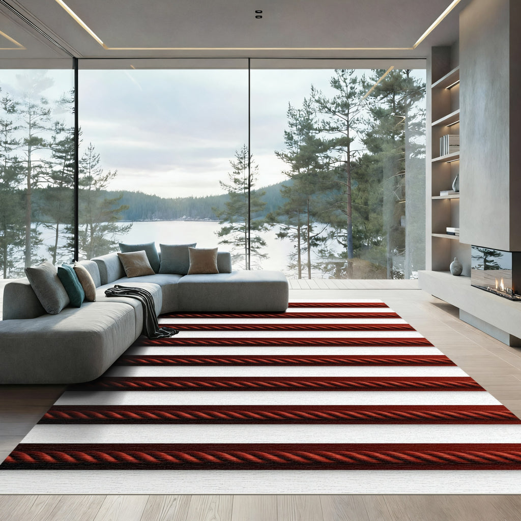 Crimson Twisted Rope Stripes Rug