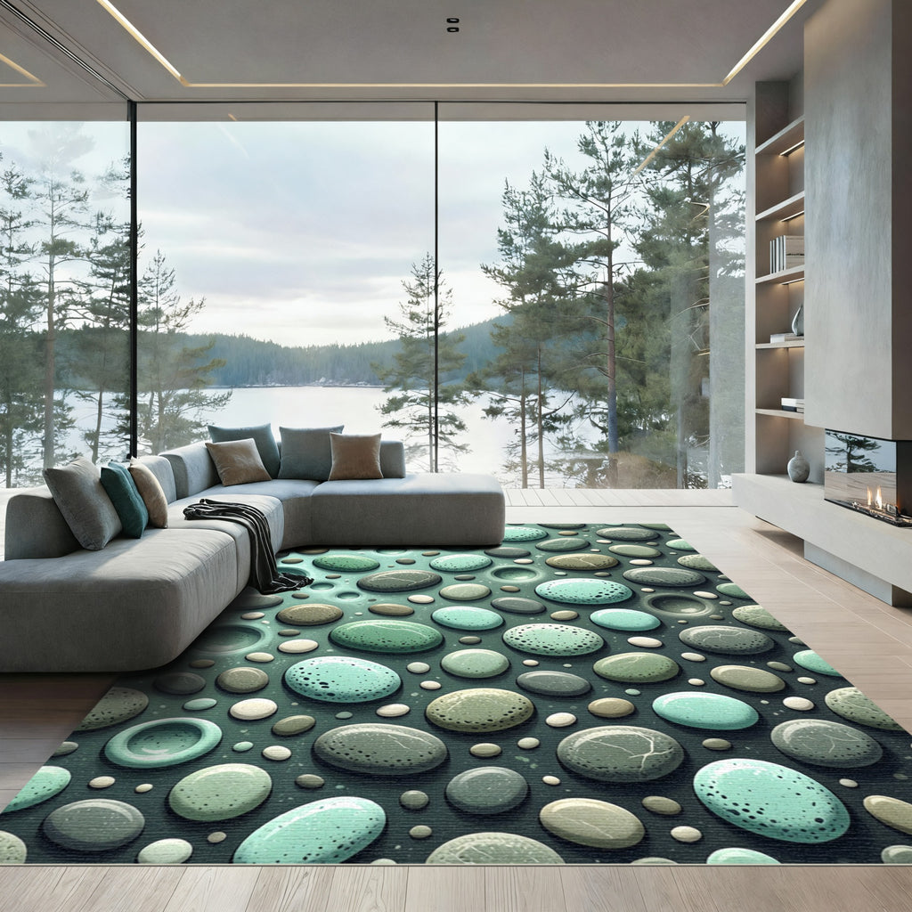 Soft Pebble Zen Aqua Stone Texture Rug