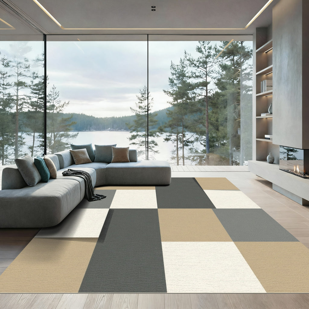 Modern Earthy Tone Geometric Blocks Rug