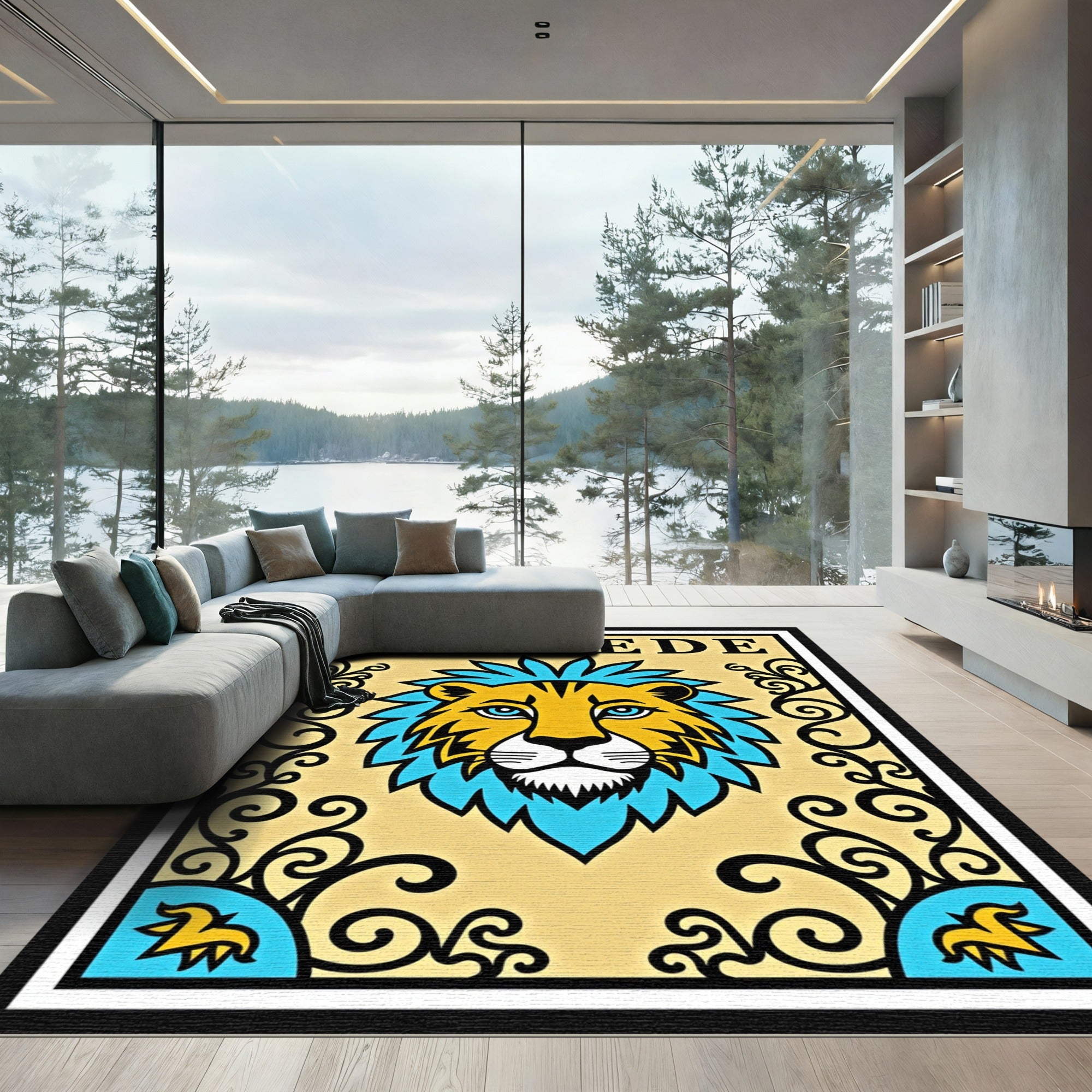 Bold Gold Lion Abc Border Rug