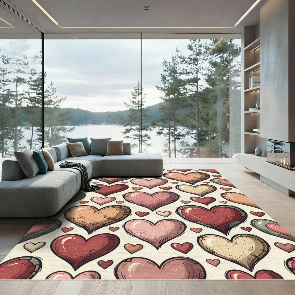 Whimsical Vintage Hearts Pastel Folk Rug