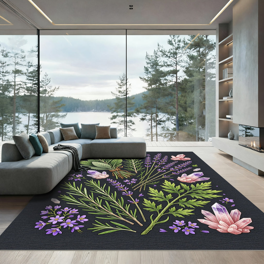 Botanical Herb Lavender Crystal Dark Rug
