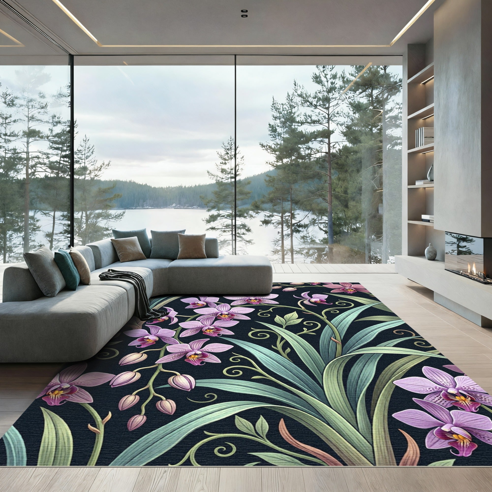 Elegant Lavender Orchid Botanical Art Rug