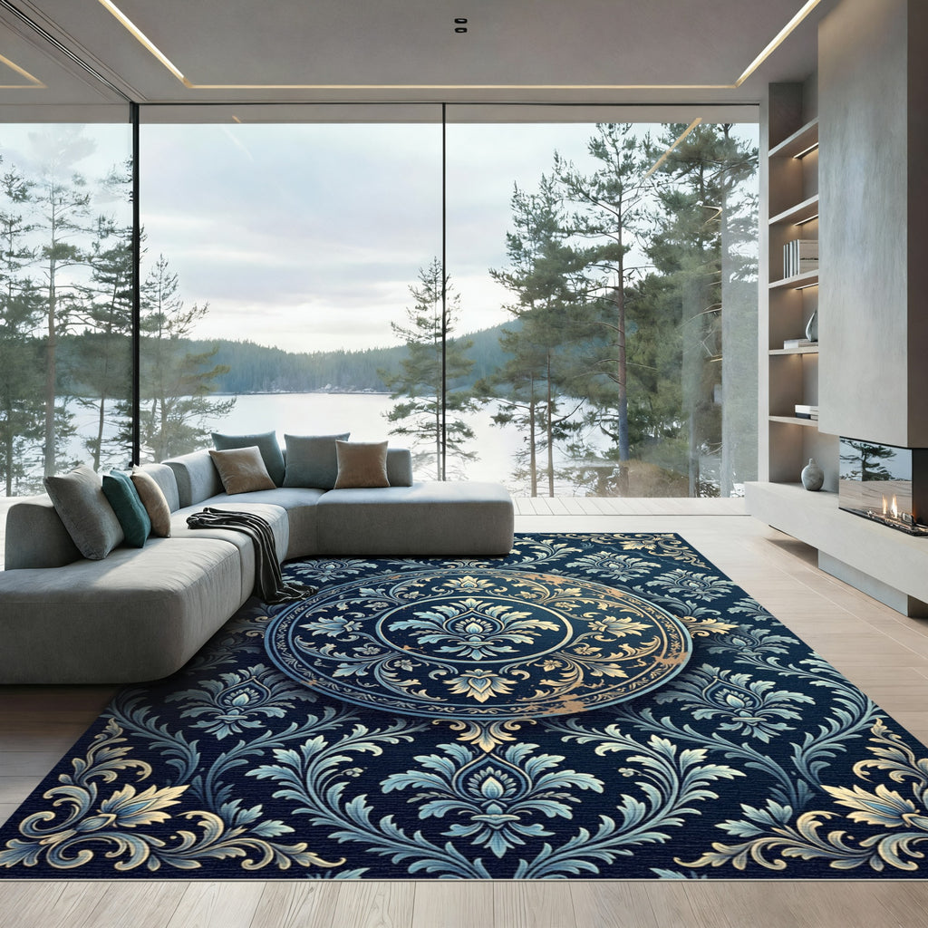 Elite Midnight Blue Filigree Medallion Rug