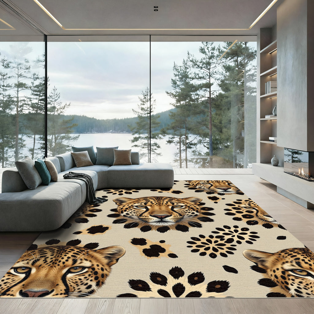 Golden Leopard Floral Arrangement Rug