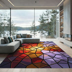 Radiant Amber Sunset Stained Glass Mosaic Rug