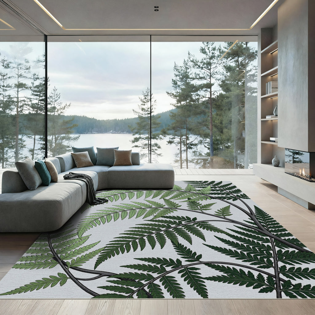 Elegant Sage Fern Botanical Foliage Rug
