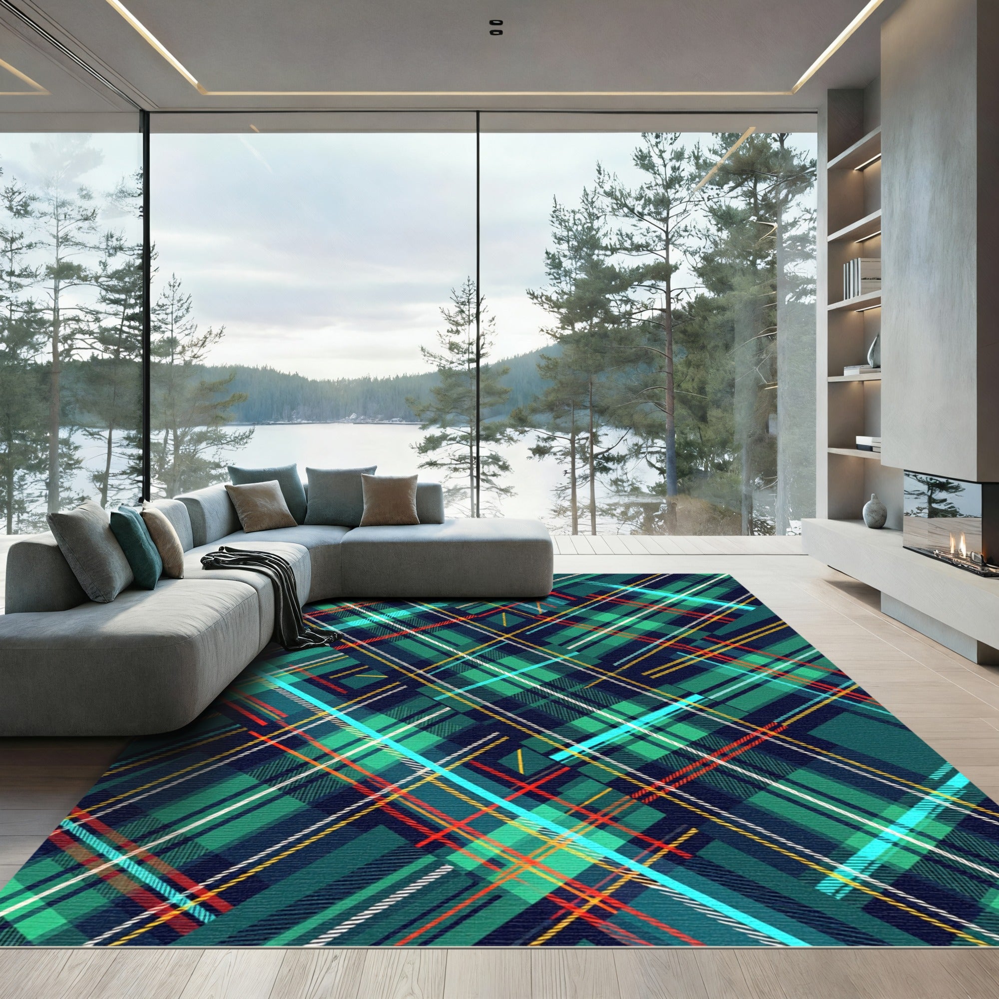 Vibrant Emerald Teal Plaid Tartan Rug