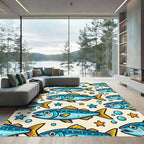 Playful Blue Fish and Starfish Rug