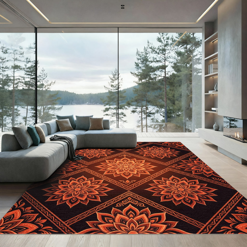 Radiant Amber Floral Diamond Tile Rug