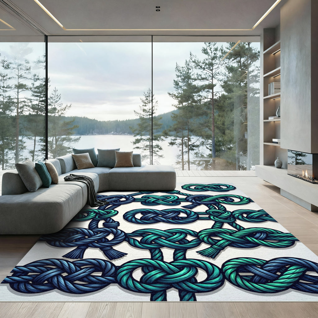Teal and Indigo Interlocking Nautical Knot Rug