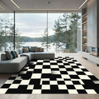 Black White Geometric Checkered Warp Rug