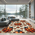 Whimsical Orange Ladybug Garden Illustration Rug