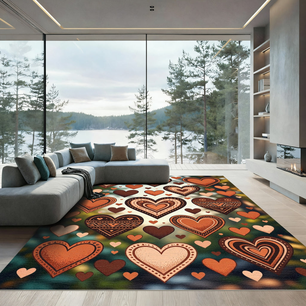Earthy Baked Clay Hearts Collage Rug