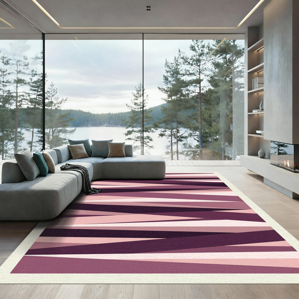 Plum Pink Geometric Overlapping Stripes Rug