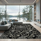 Gothic Silver Ornate Filigree Medallion Rug