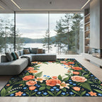 Coral Peach Floral Lily Garden Rug