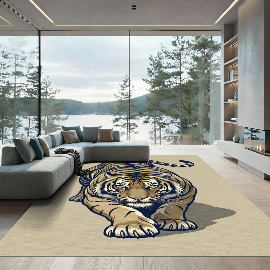 Striking Realistic Tiger Stalking Area Rug