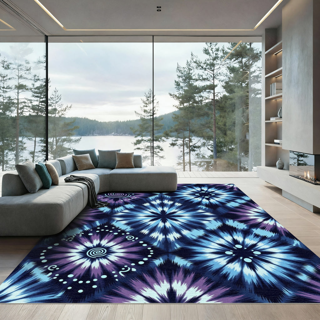 Indigo Blue Tie Dye Burst Rug