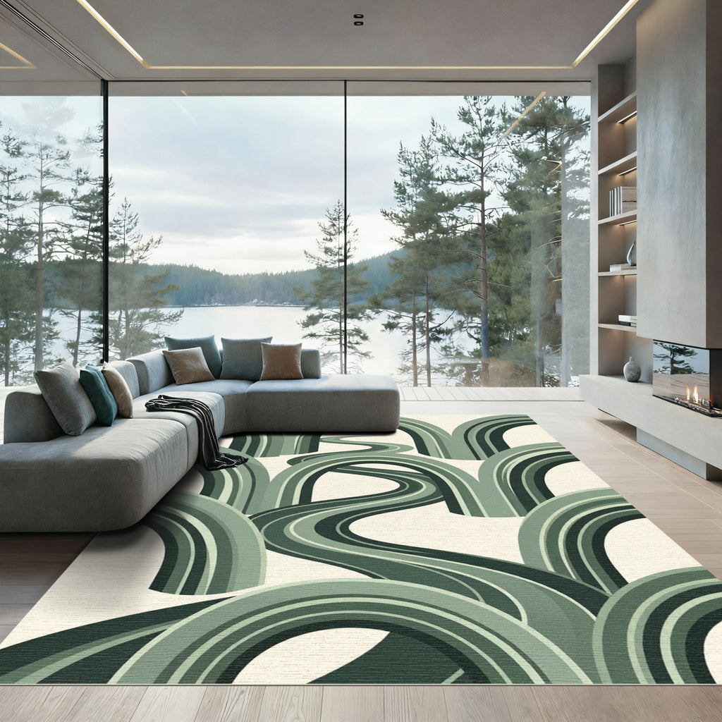Retro Green Arches Winding Road Rug