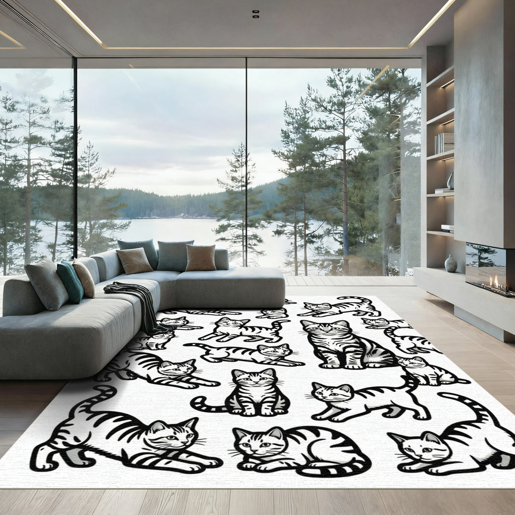Whimsical Tabby Cat Collection Rug