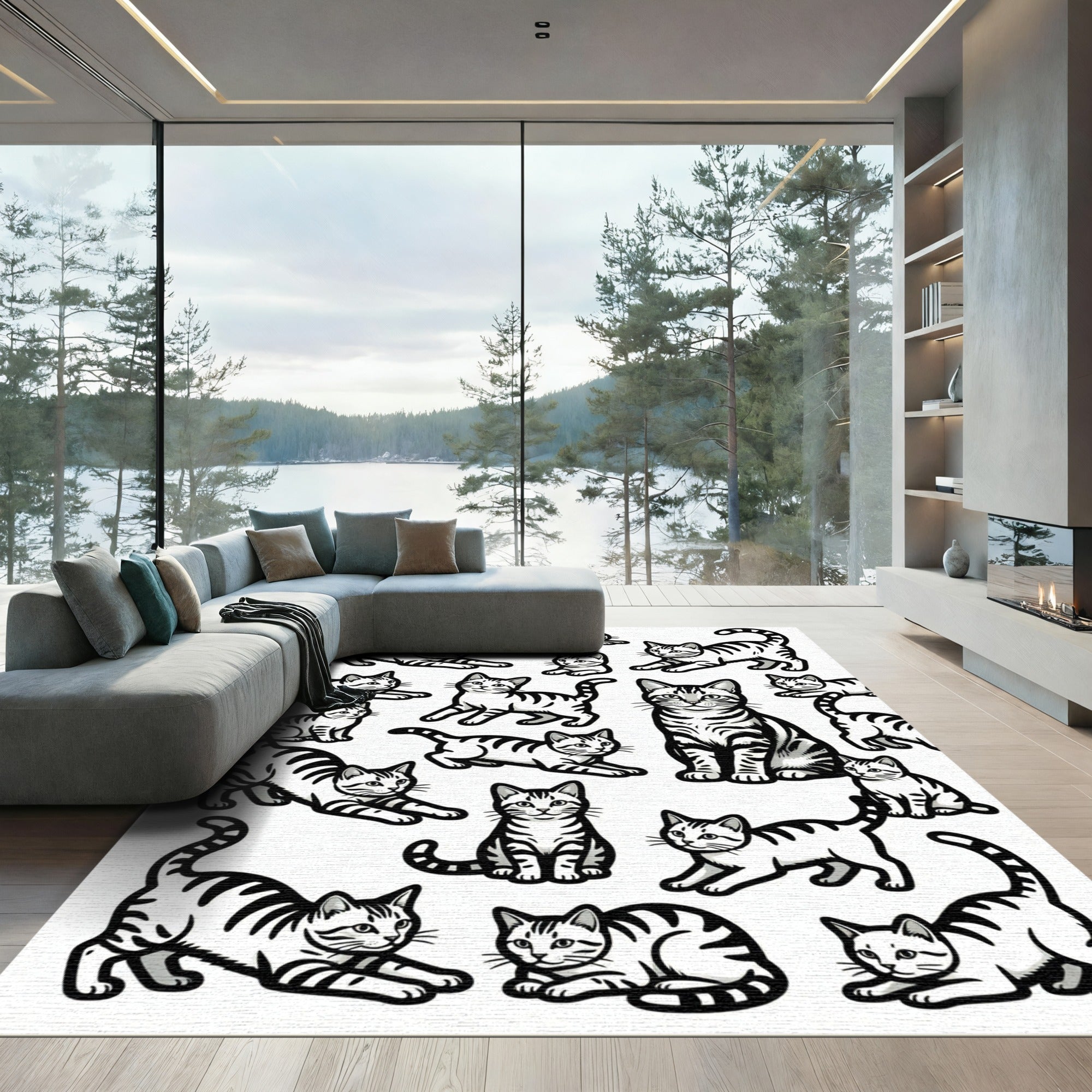 Whimsical Tabby Cat Collection Rug