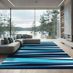 Ocean Blue Abstract Linear Wave Rug